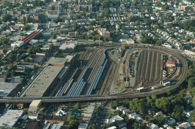 A birds-eye view of the MTA 239th Street Yard and Maintenance Shop.